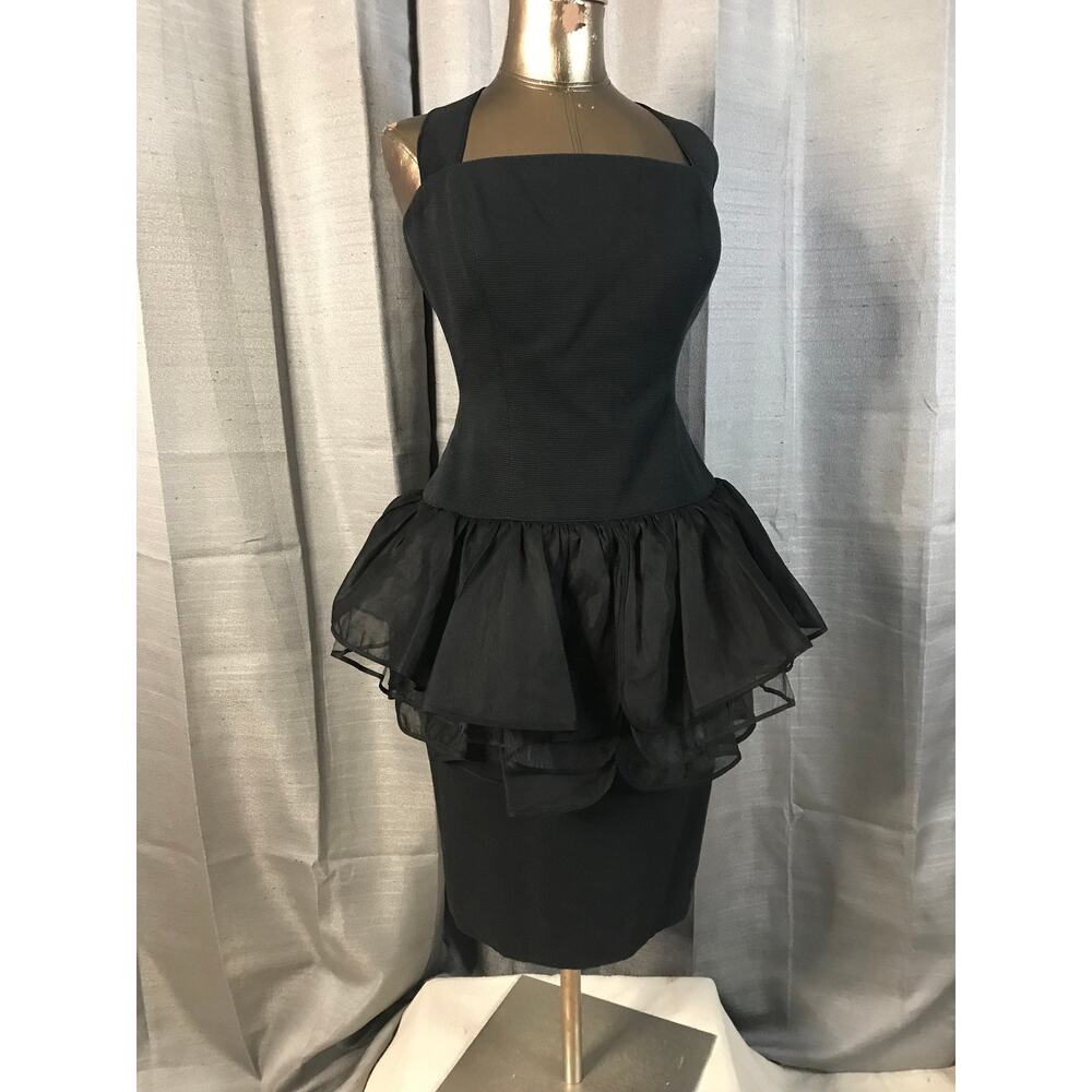 Vintage Barboglio Cristina Jan Black Corded Cotton and Organdy Halter Sz 8